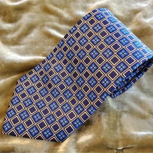 Vintage Park Avenue blue and gold pattern silk men's necktie